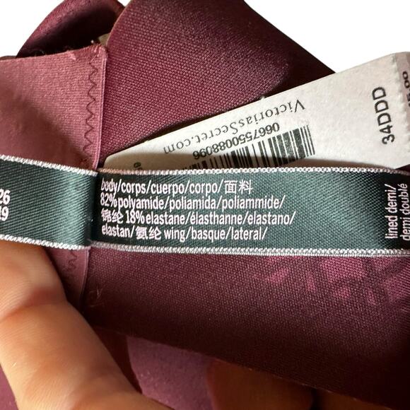 VS Victoria's Secret Burgundy Gold Metallic Lined Demi Bra Women's Size 34DDD - Picture 7 of 8